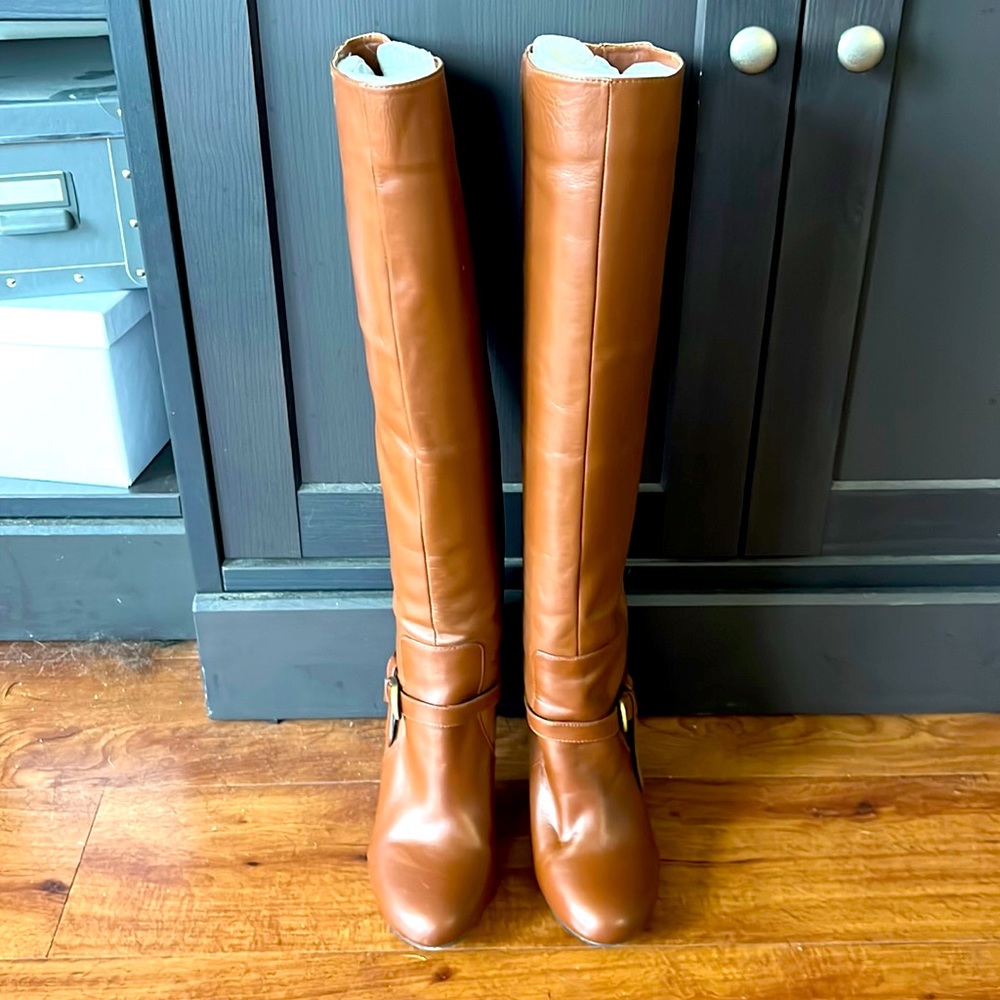 Charles David tall 4 inch leather slip on boots